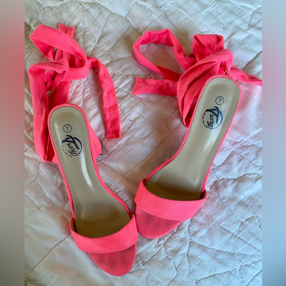 Bright Pink Tie-up Block Heels